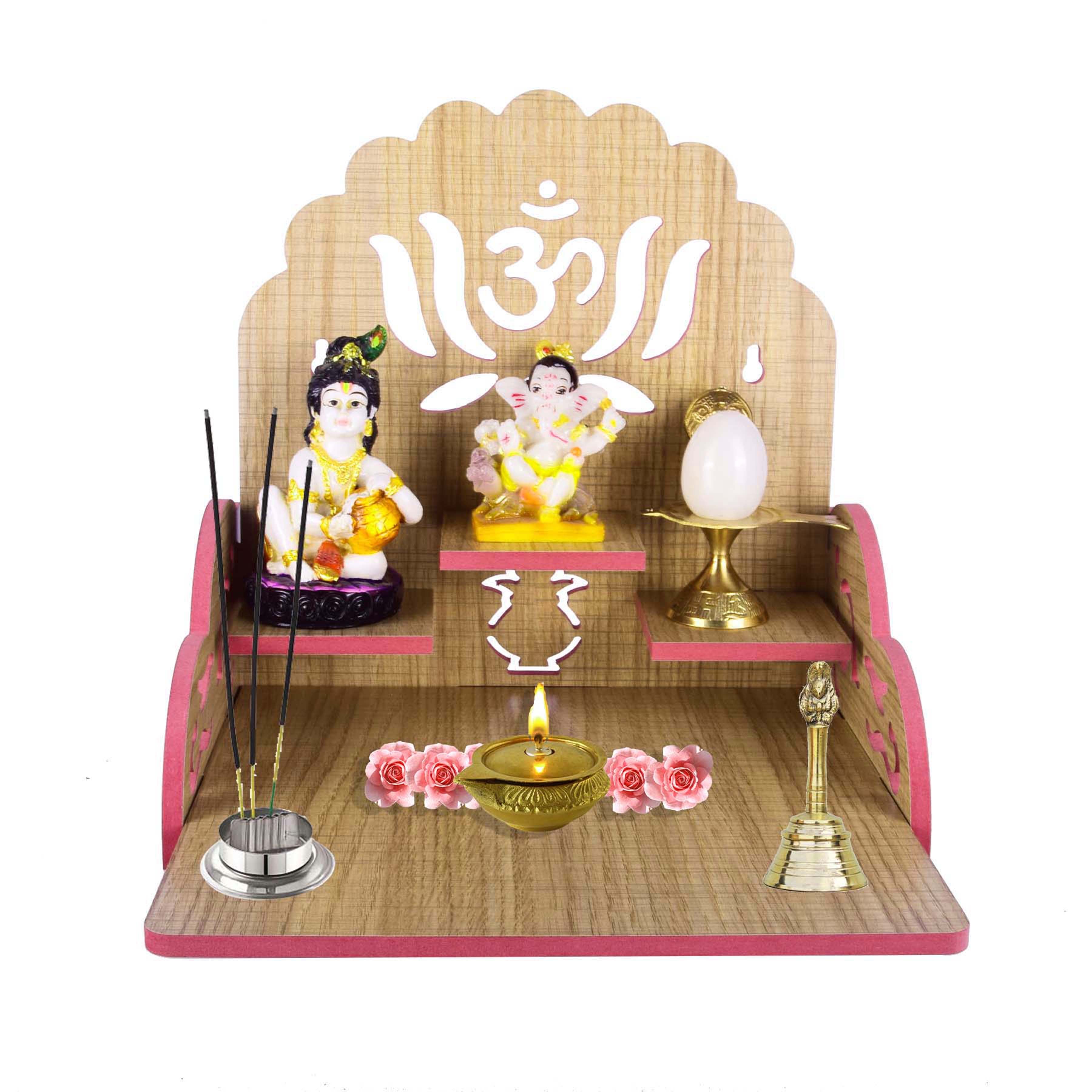 Wooden Temple Beautiful Plywood Pooja mandir Room Home Decor Office OR Home Temple(Red, Small) (Pack of 1)