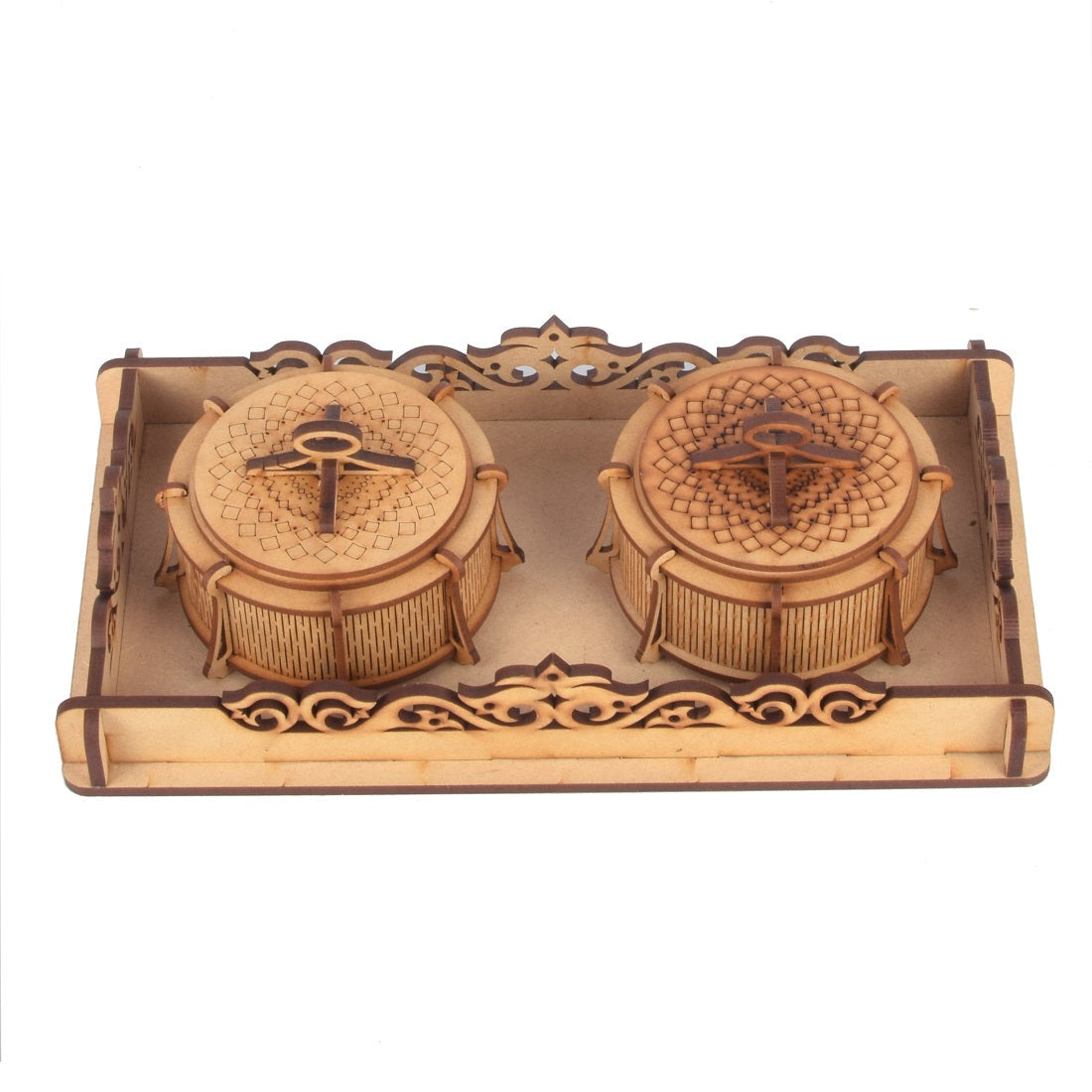 Decorative Box Wooden Jars Mukhwas Container Multipurpose Mukhwas Tray Set Refreshment Serveware Supari Saunf and Masala Box Container Set of 2