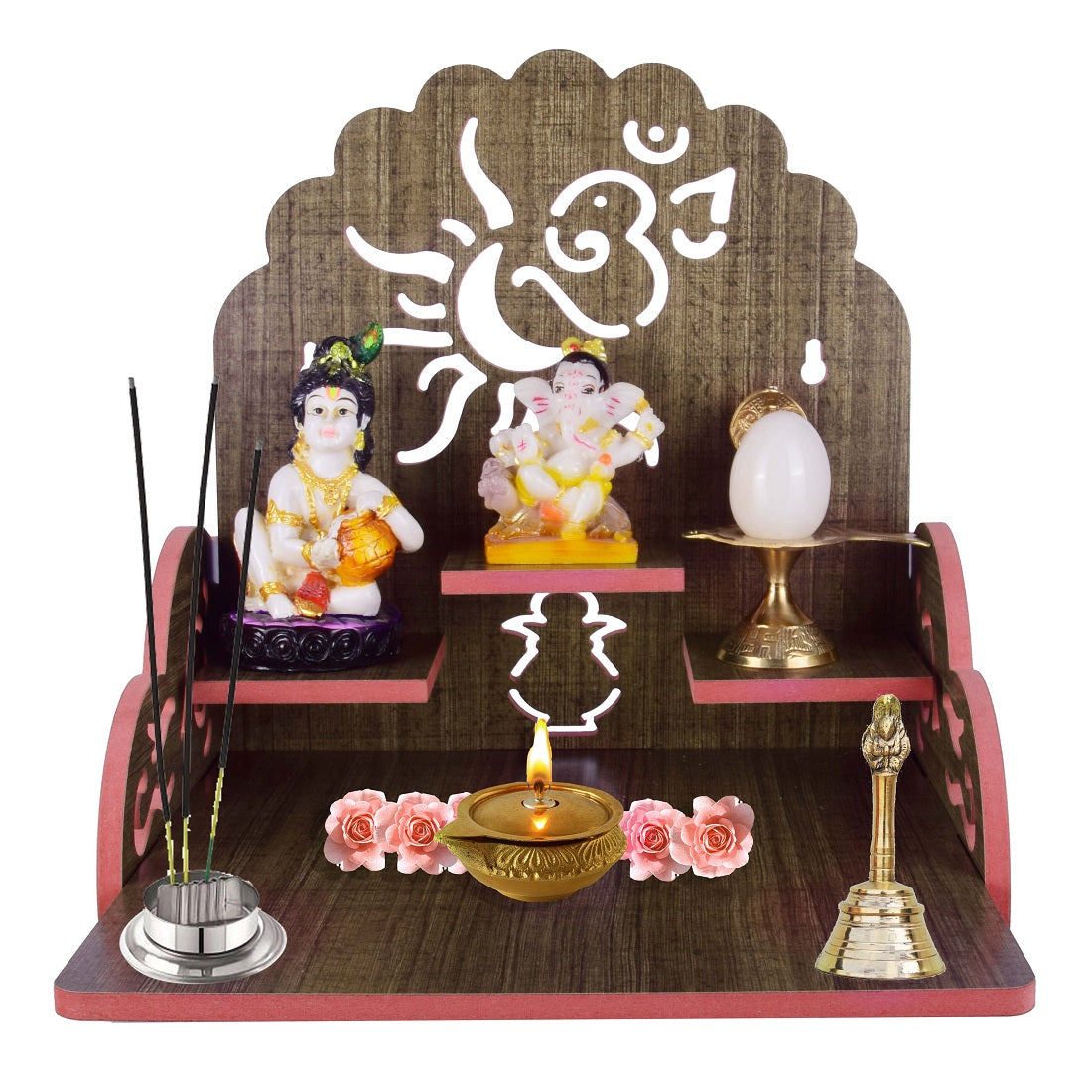 Wooden Temple Beautiful Plywood Pooja mandir Room Home Decor Office OR Home Temple(Red, Small) (Pack of 1)