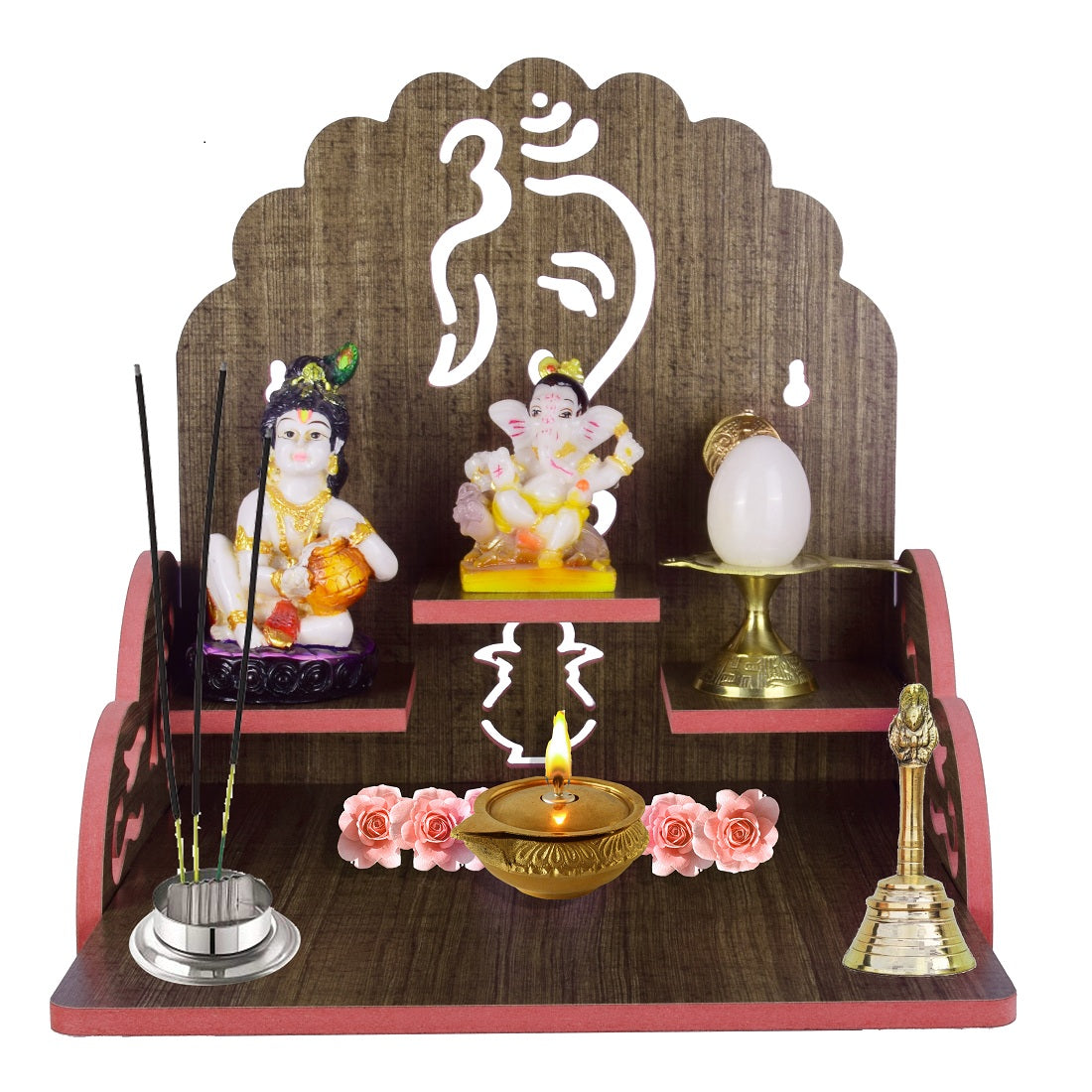 Wooden Temple Beautiful Plywood Pooja mandir Room Home Decor Office OR Home Temple(Red, Small) (Pack of 1)