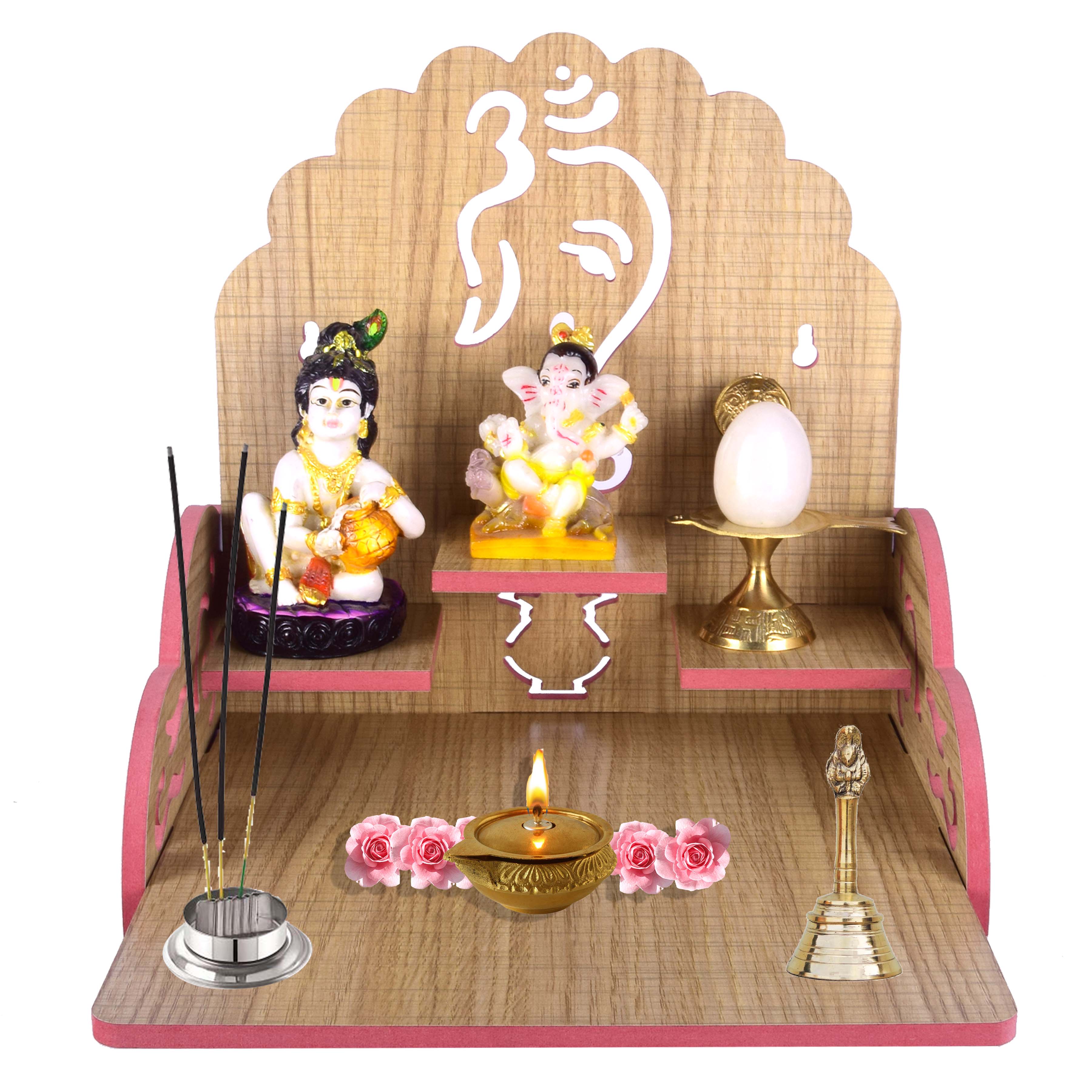 Wooden Temple Beautiful Plywood Pooja mandir Room Home Decor Office OR Home Temple(Red, Small) (Pack of 1)