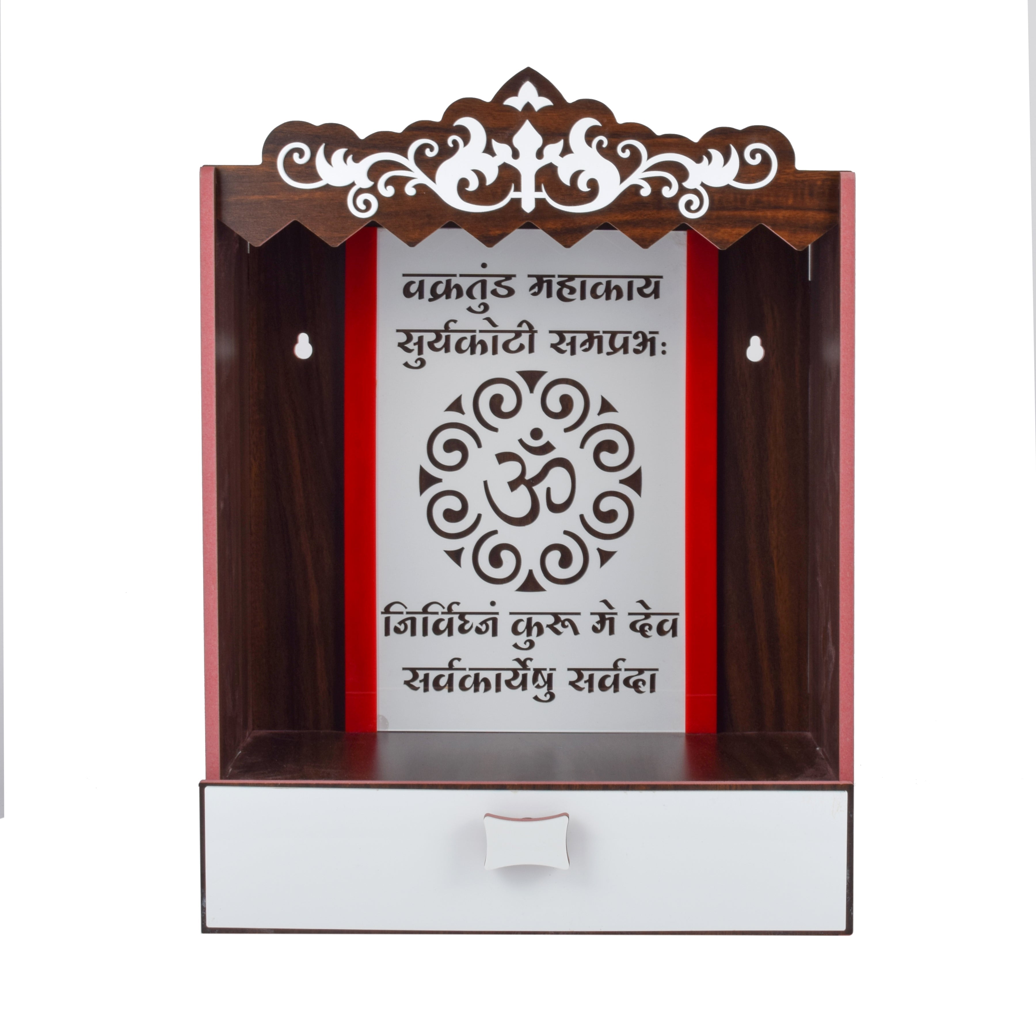 Wooden LED light Acrylic OM With Shlok Design Temple (41cm x 33cm x 16cm)