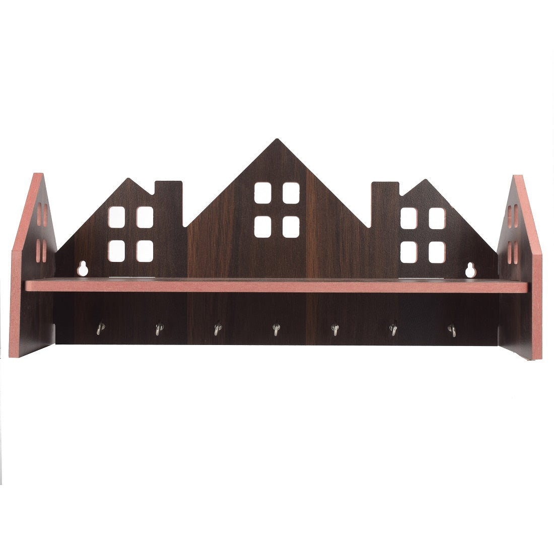 Wooden Wall Mounted Key Holder and Shelf with 7 Hooks for Home and Office