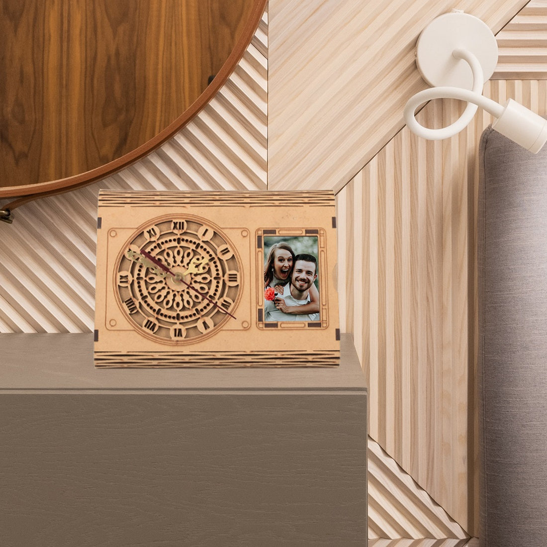 Wooden Table stand Photo frame With Watch (17 Cm x 23 Cm x 9 Cm )