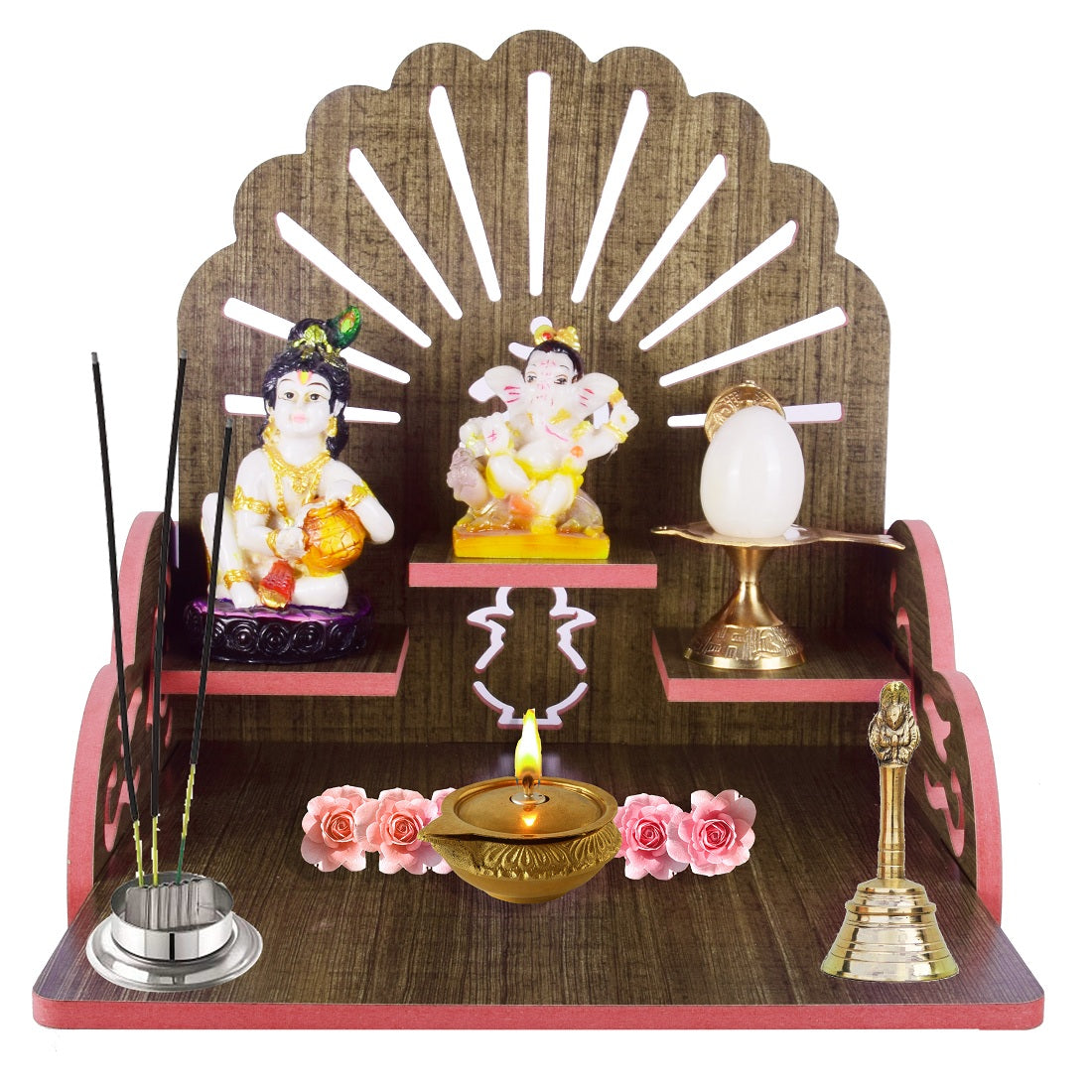 Wooden Temple Beautiful Plywood Pooja mandir Room Home Decor Office OR Home Temple(Red, Small) (Pack of 1)