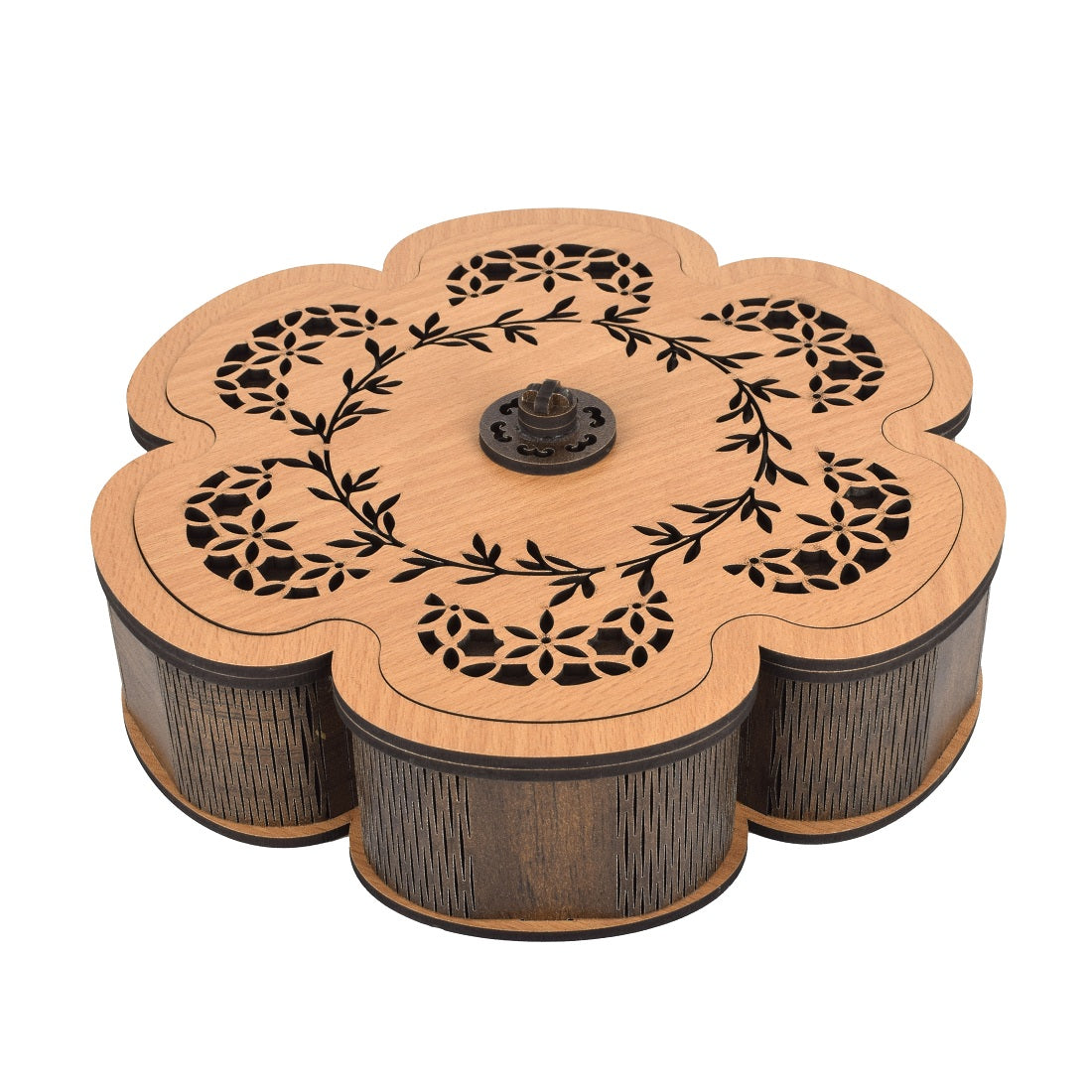 Wood Dry Fruit Box Handmade & Handcrafted Wooden Large Size Round design Dry Fruit Box for Gift, Food Storage, Spice Box, Storage Box, Masala Box Set