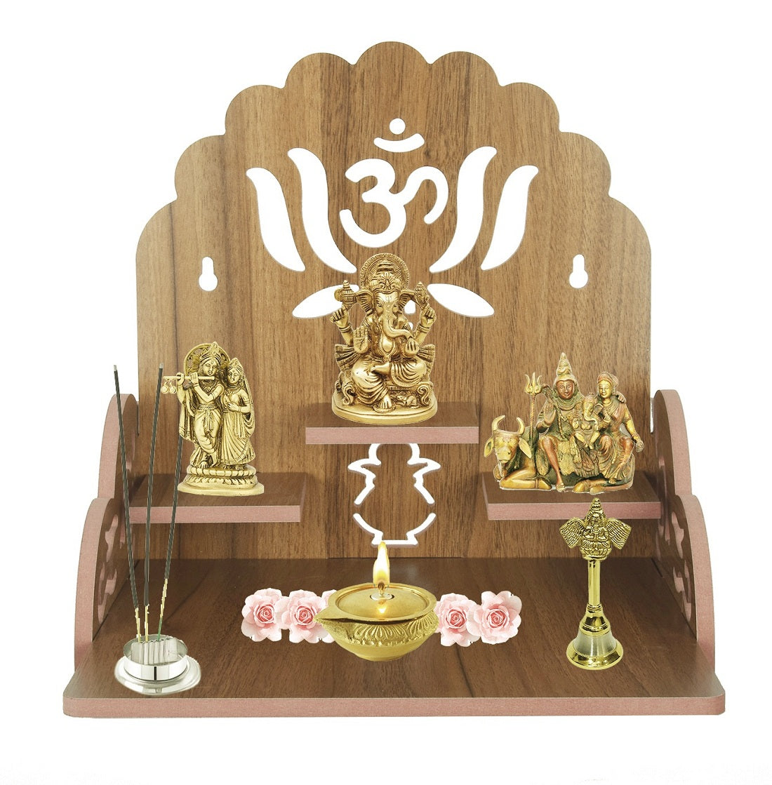 Wooden Small Temple For Pooja Room (28cm x 28cm x 26cm)