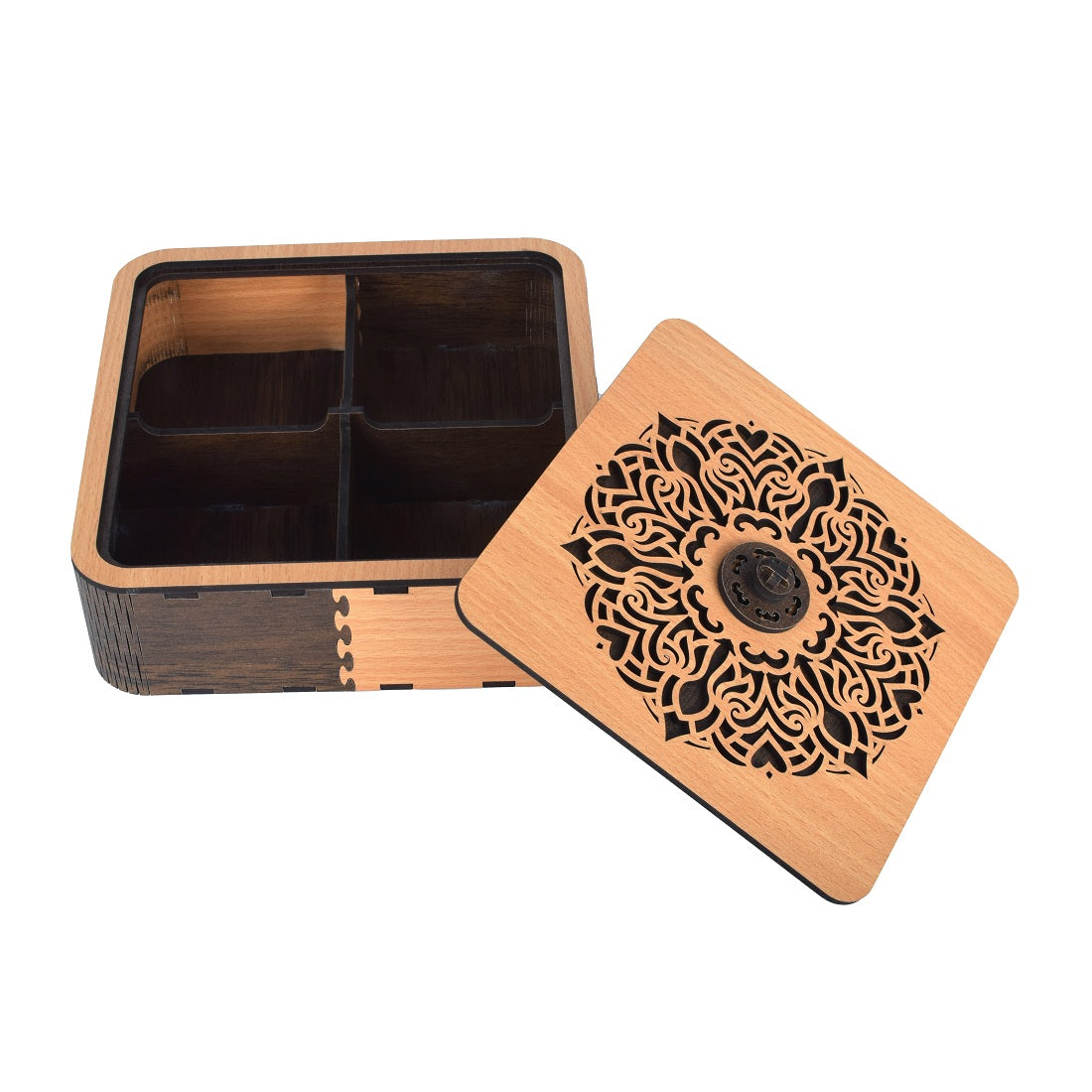 Wood Dry Fruit Box Handmade & Handcrafted Wooden Large Size Round design Dry Fruit Box for Gift, Food Storage, Spice Box, Storage Box, Masala Box Set