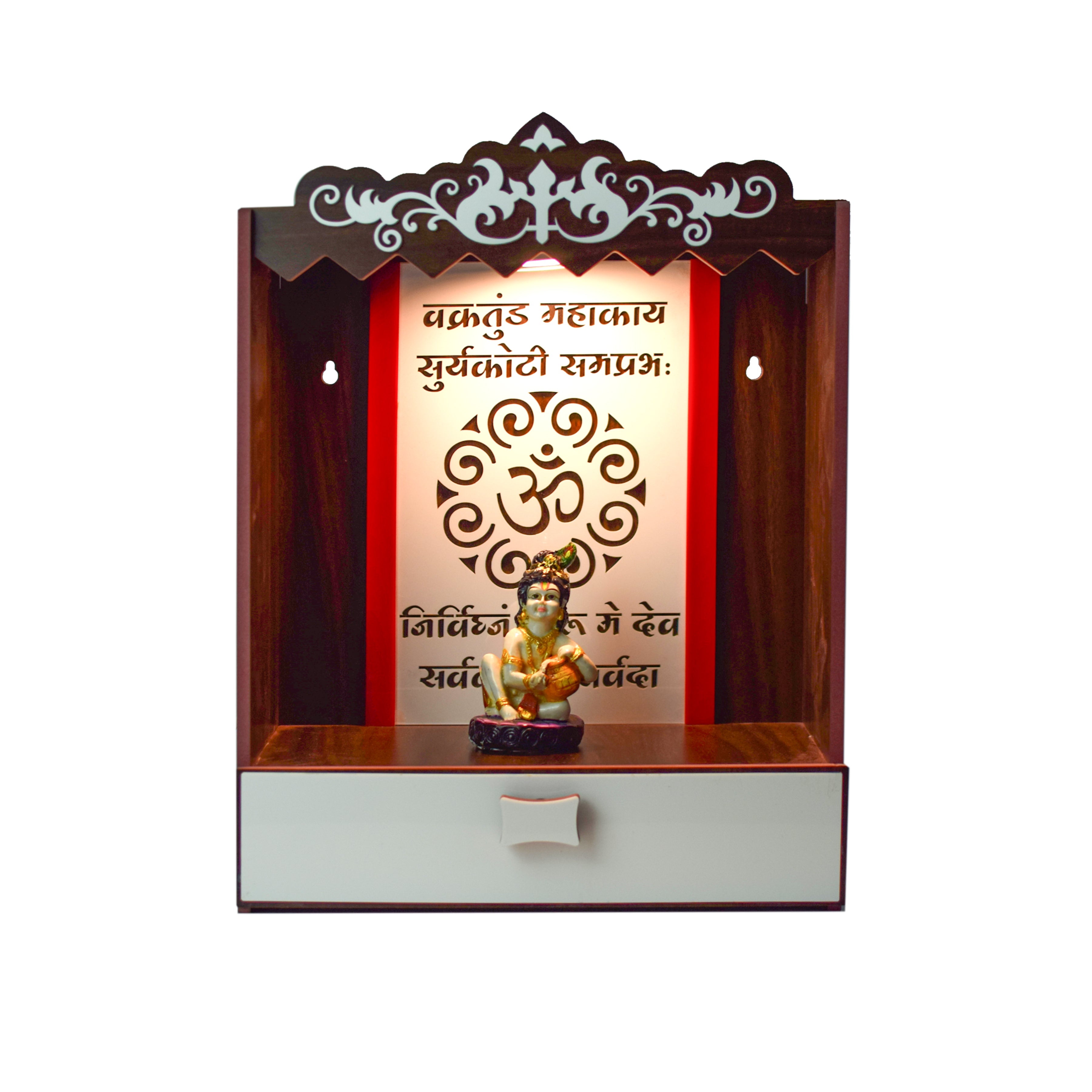 Wooden LED light Acrylic OM With Shlok Design Temple (41cm x 33cm x 16cm)