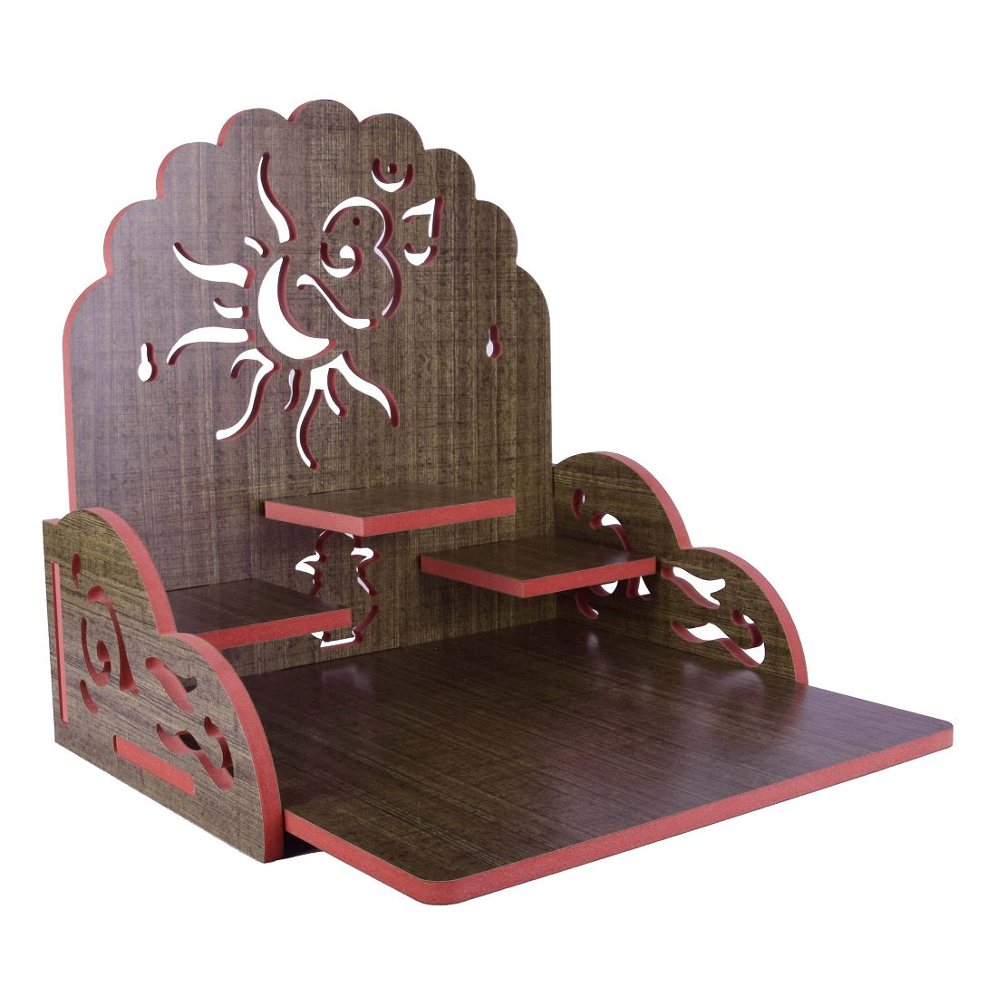 Wooden Temple Beautiful Plywood Pooja mandir Room Home Decor Office OR Home Temple(Red, Small) (Pack of 1)