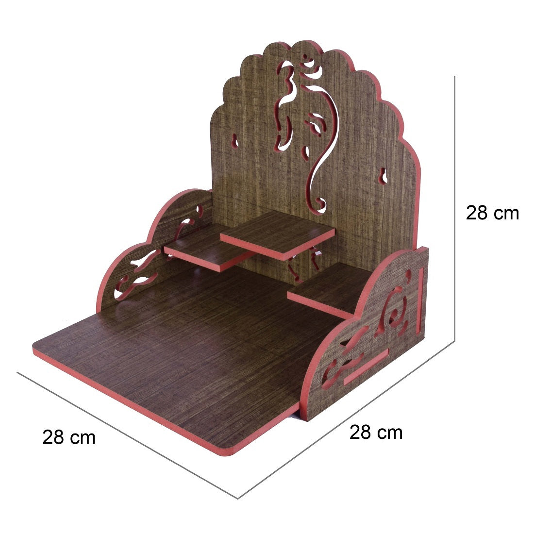 Wooden Small Temple For Pooja Room (28cm x 28cm x 26cm)