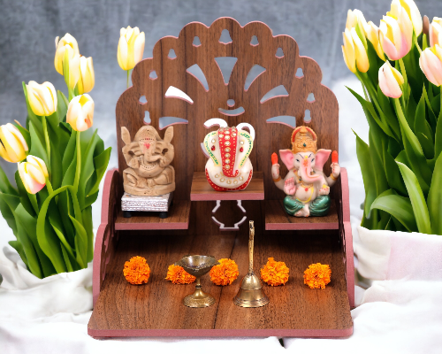 wooden Handmade Beautiful Wooden Temple Wall Hanging and Table Top Home Temple