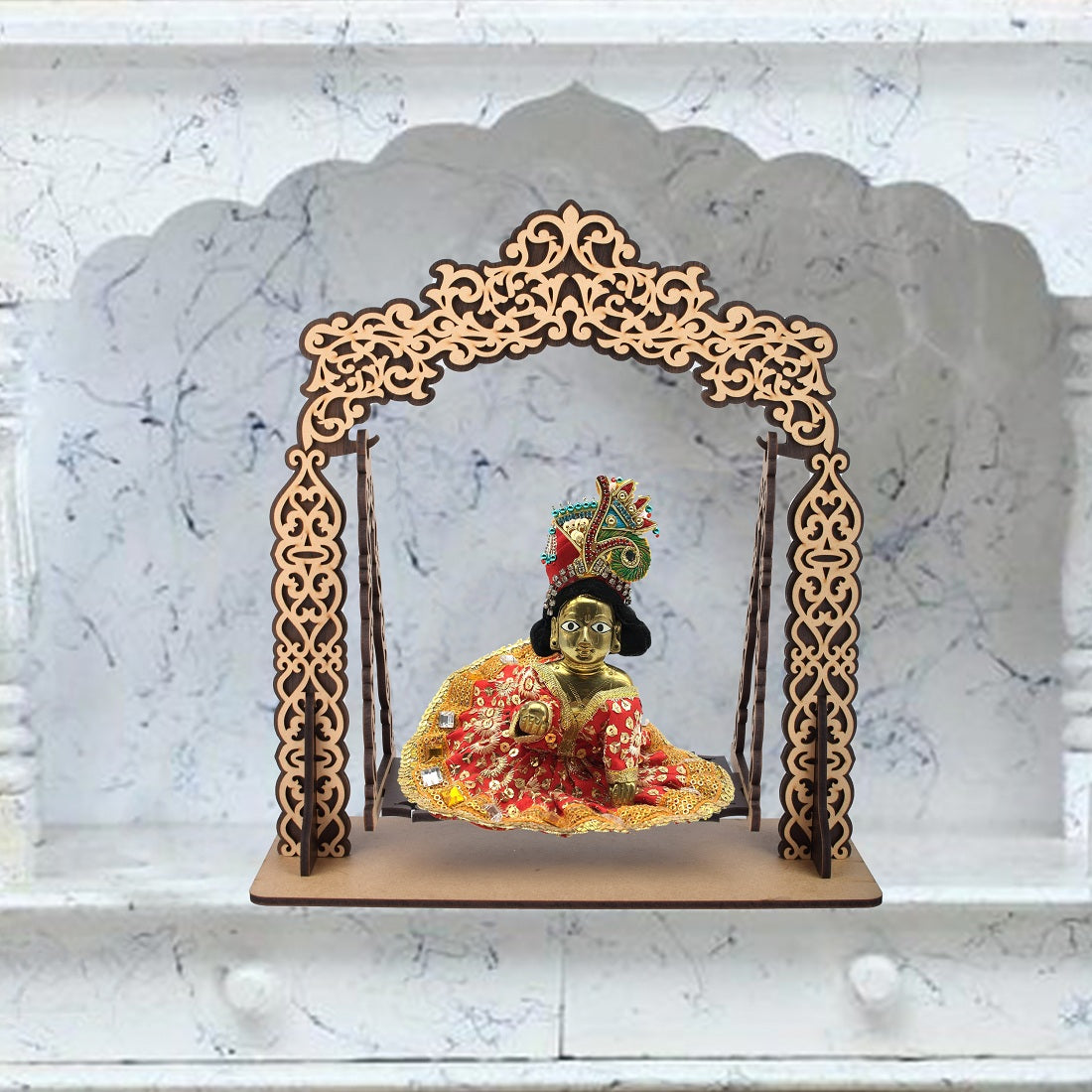 Wooden Beautifully Crafted Bal Krishna small Jula (35cm x 30cm x 13cm)