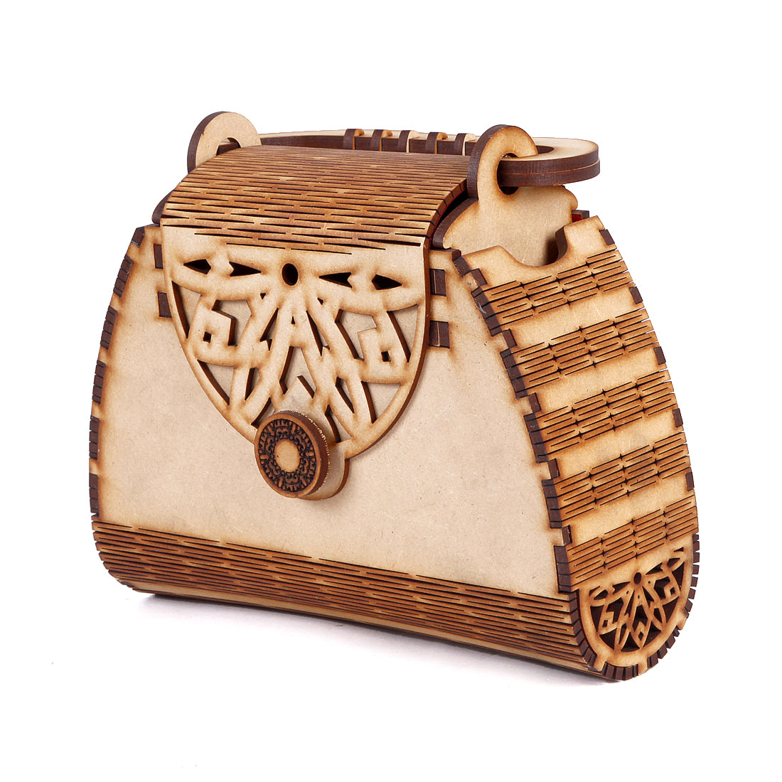 Women's Decorative Lesser Cutting Wooden Purse Handbag