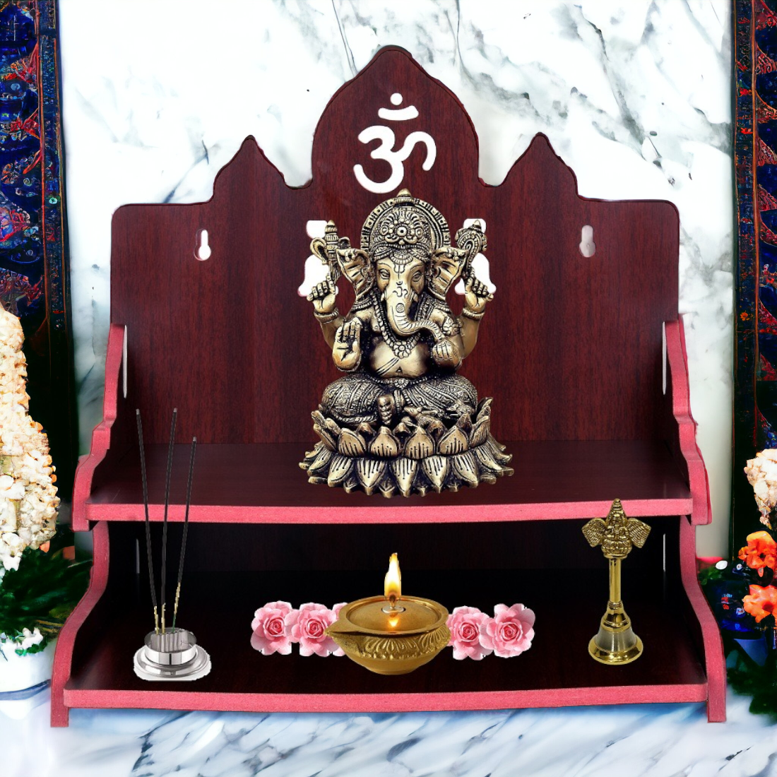 Handmade Beautiful Wooden Temple Wall Hanging and Table Top Home Temple