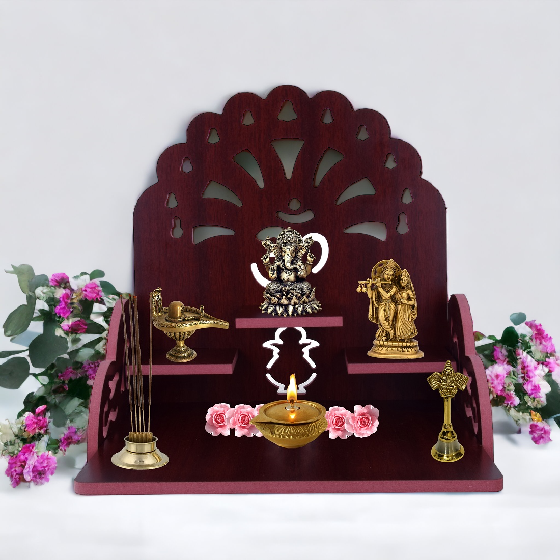 wooden Handmade Beautiful Wooden Temple Wall Hanging and Table Top Home Temple