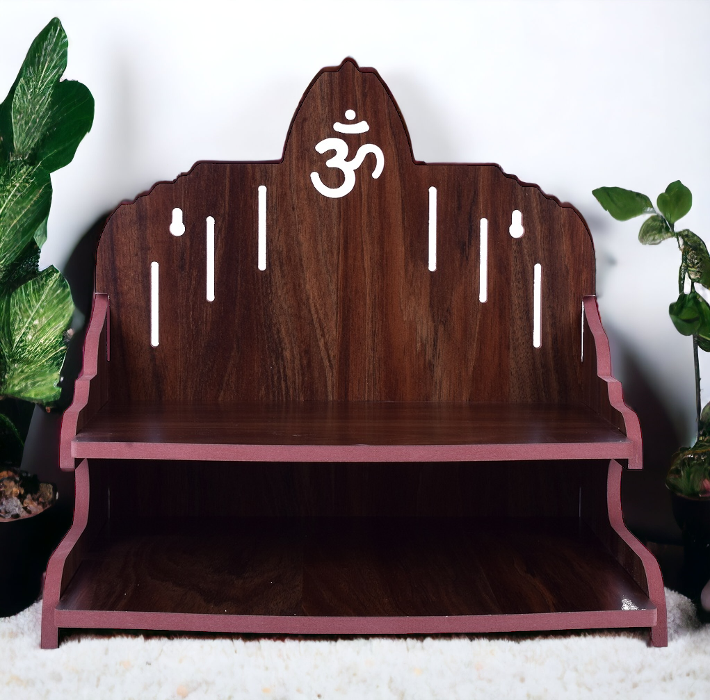 Home Wall Mounted Home Temple with Double Shelf for Storage and God Idols Decoration for Living Room