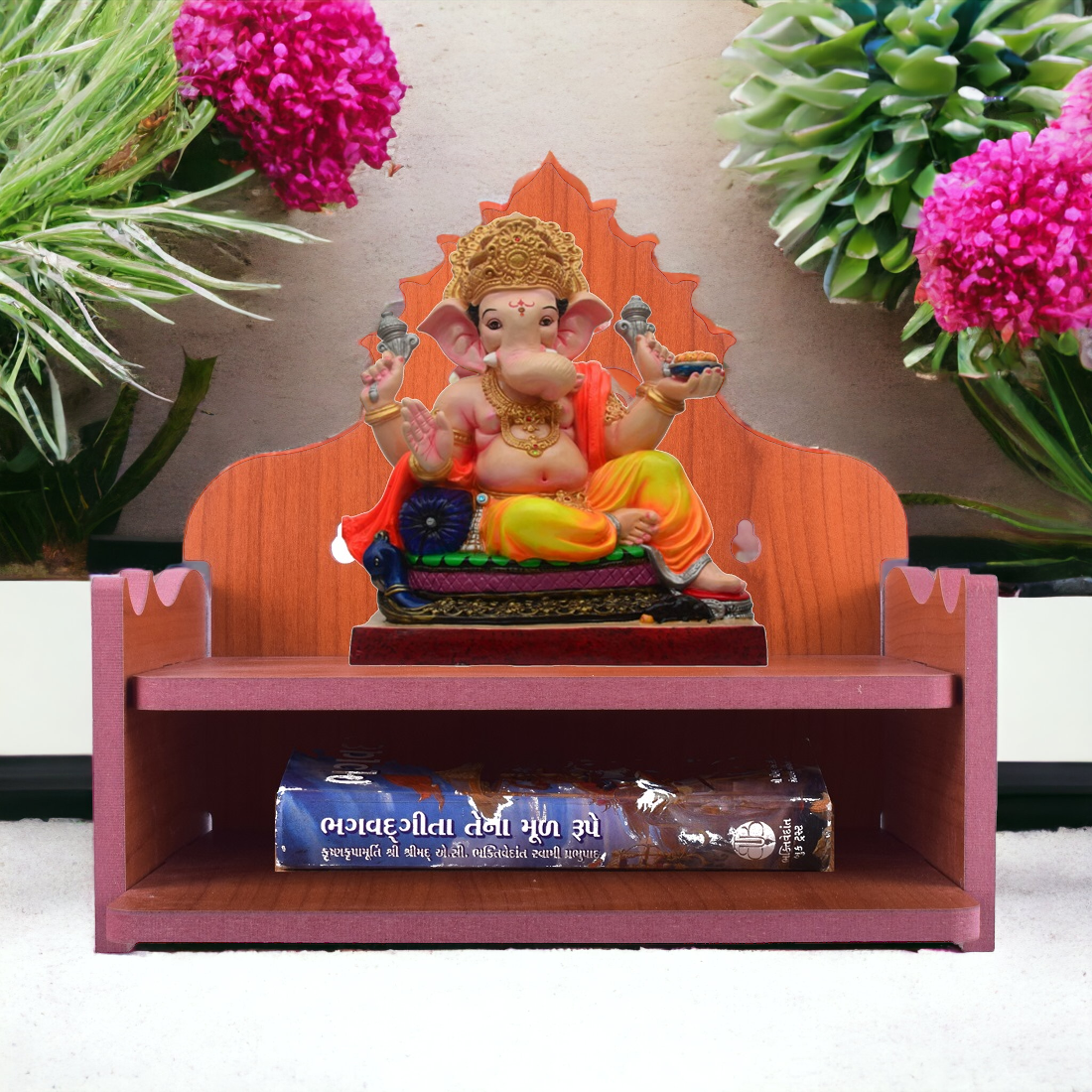 Wooden Small Temple Mandir Pooja Ghar for Home and Office Wall Hanging Beautiful Om home Temple