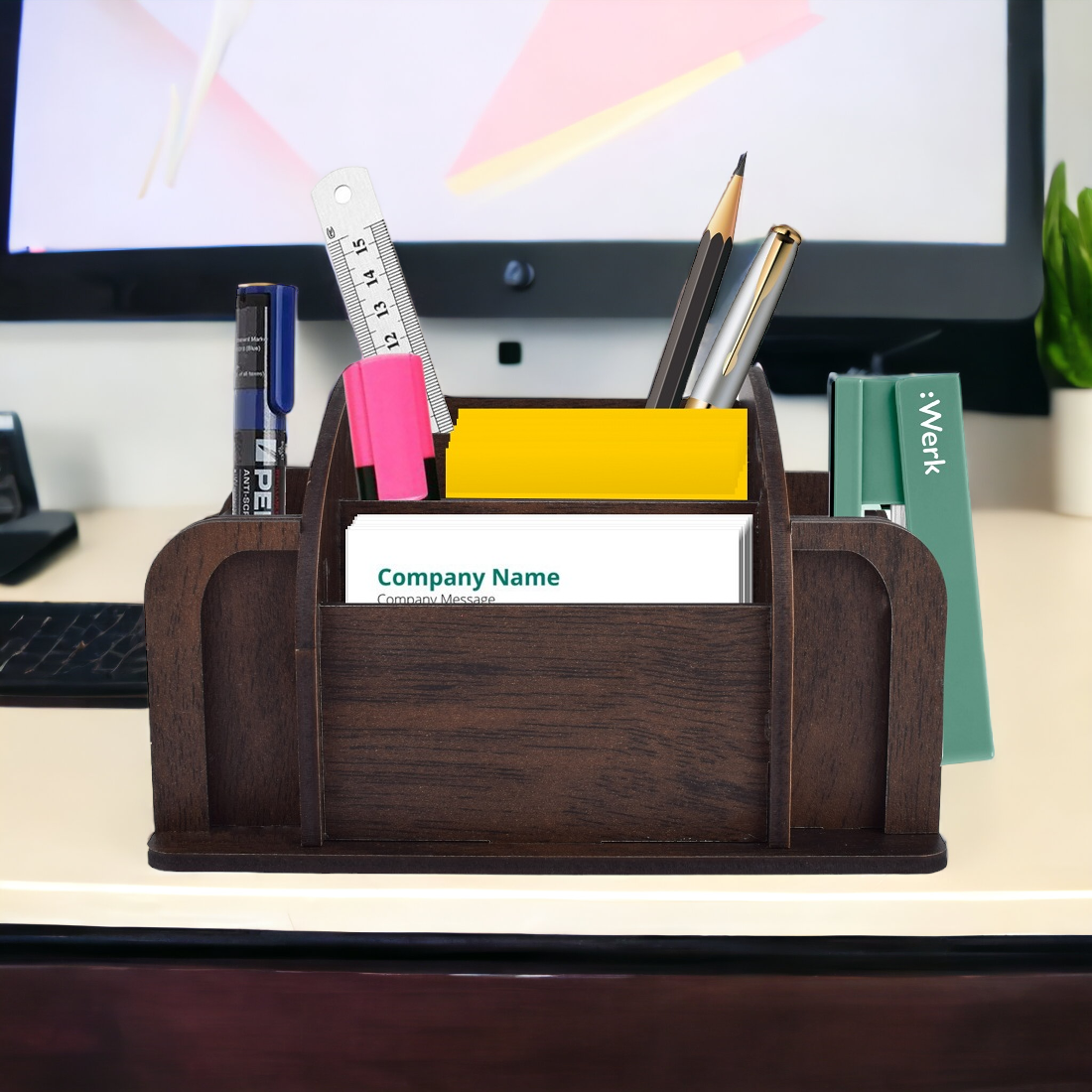 Wooden brown Color Multiuse Desk Organizers Pen stand and Card Holder