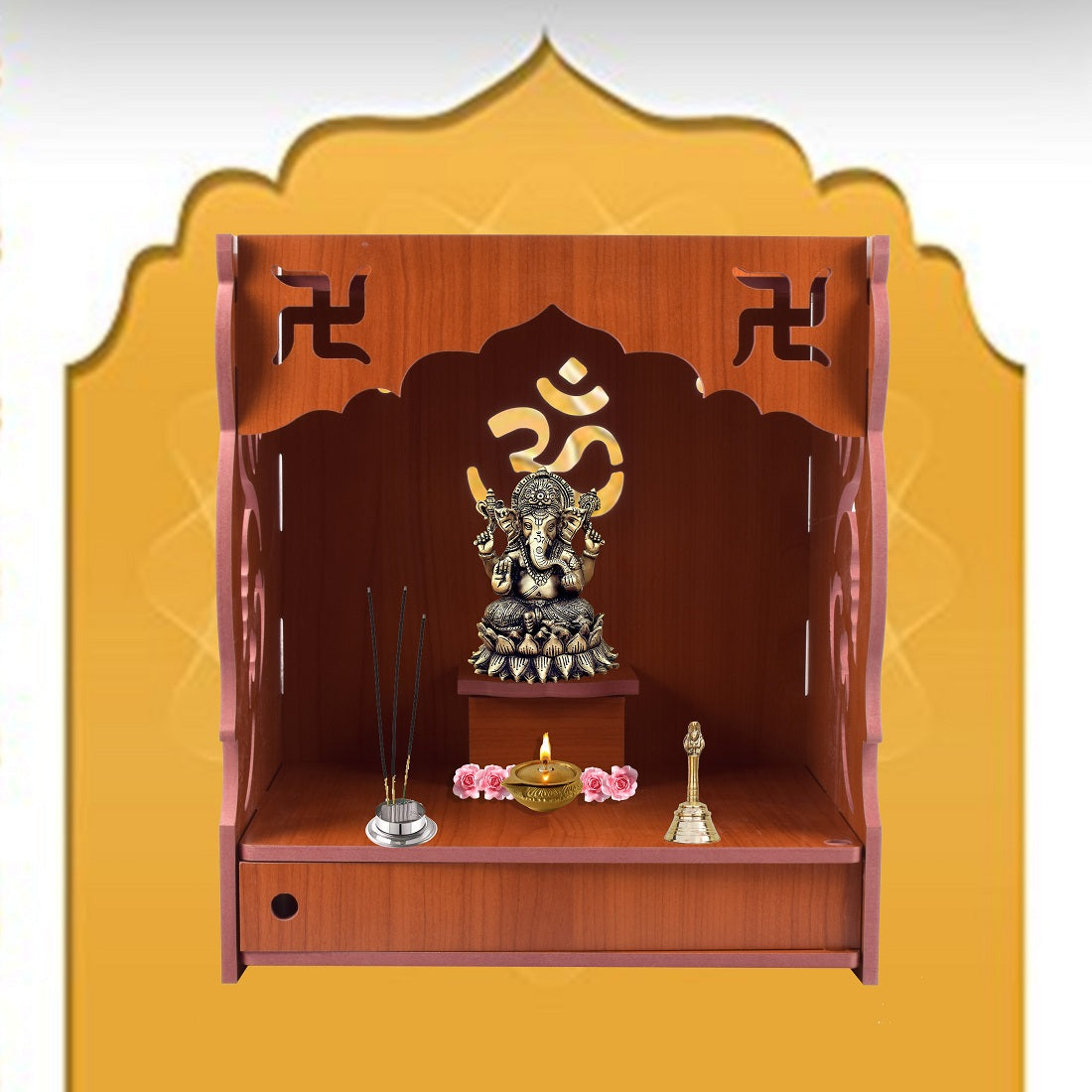 Beautiful Wooden Pooja Stand For Home, Temple For Home And Office/ Puja Mandir For Home And Office Wall With Led Light