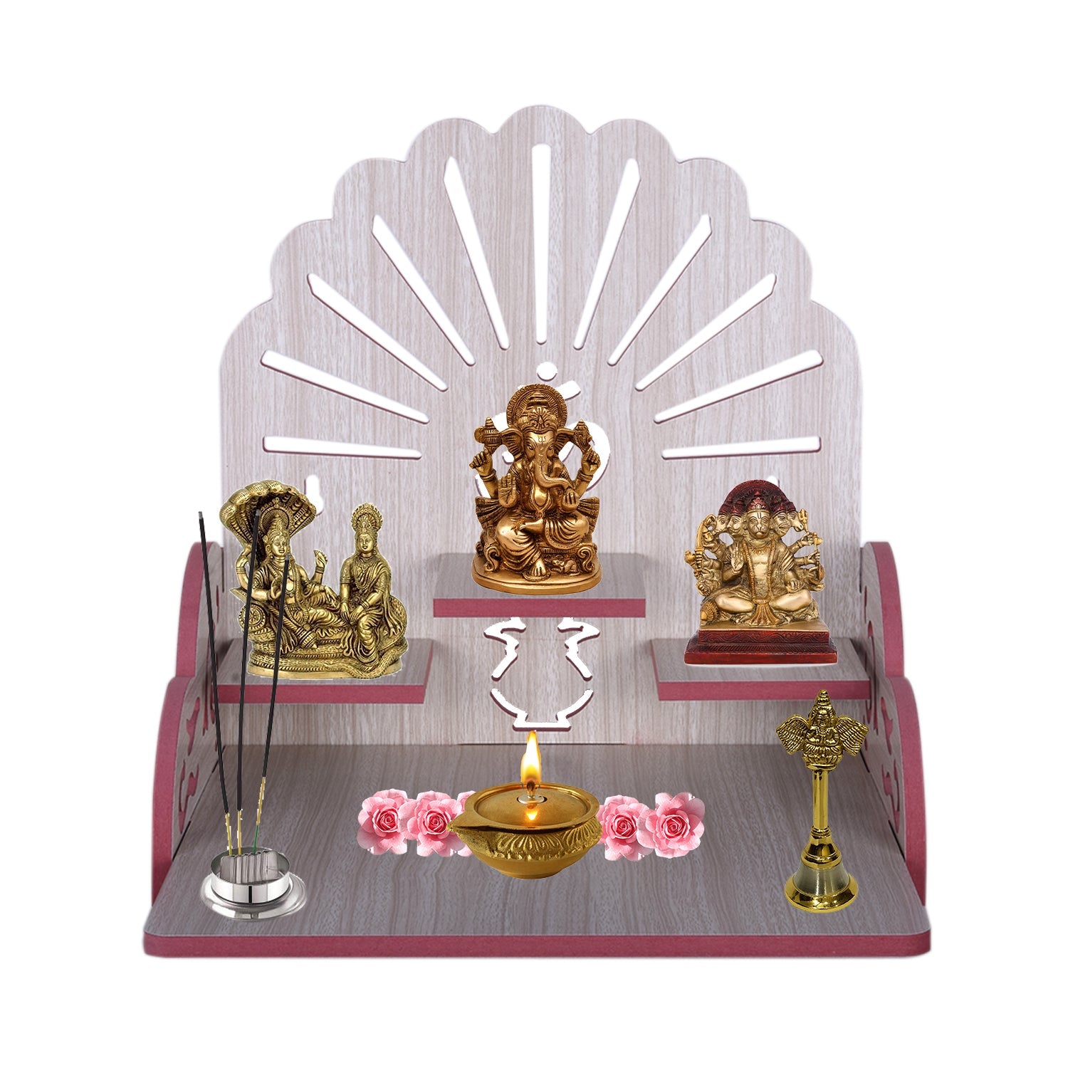 Wooden Small Temple For Pooja Room (28cm x 28cm x 26cm)