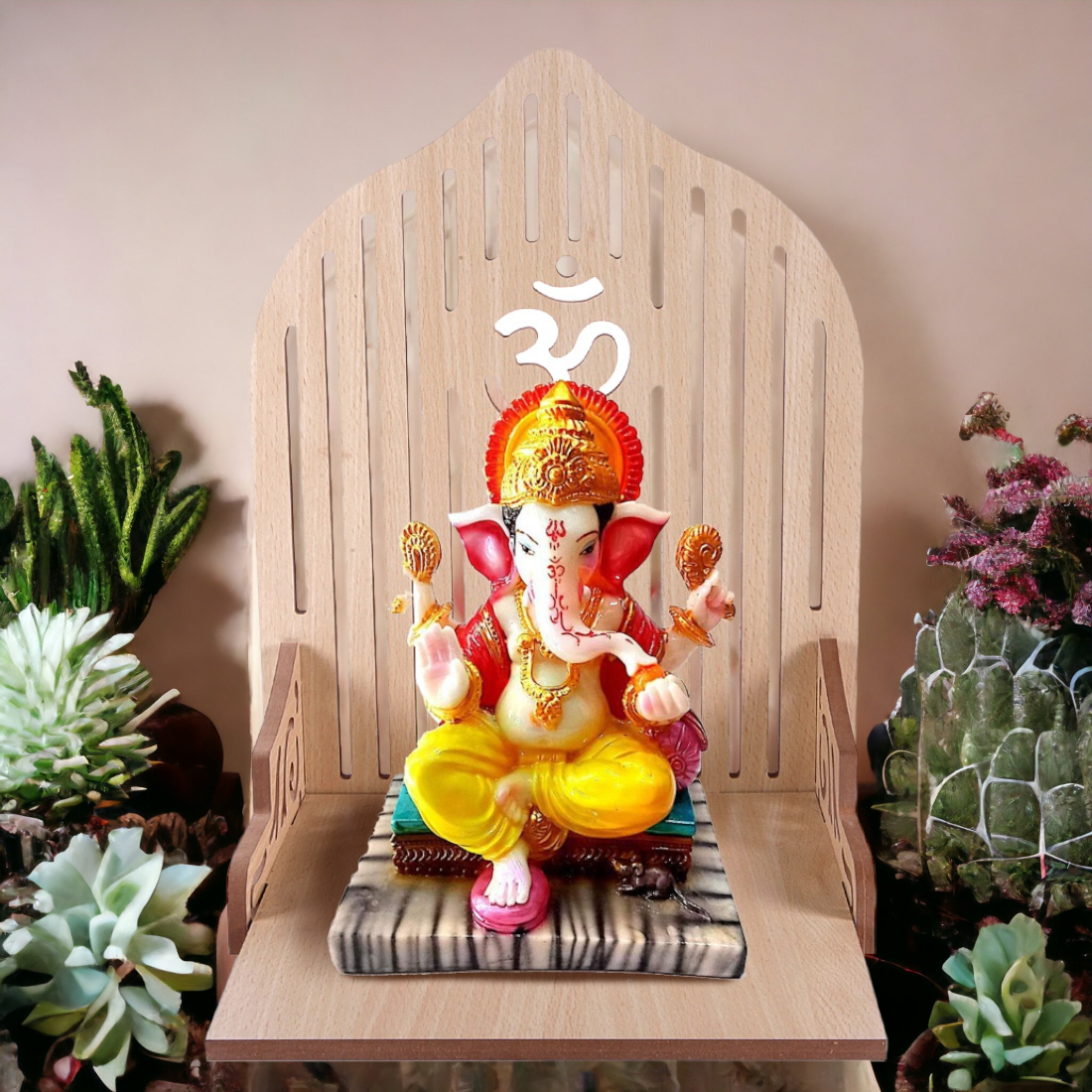 Wooden Beautiful Om Design Small Temple ( 13 x 11 x 10.5 In )