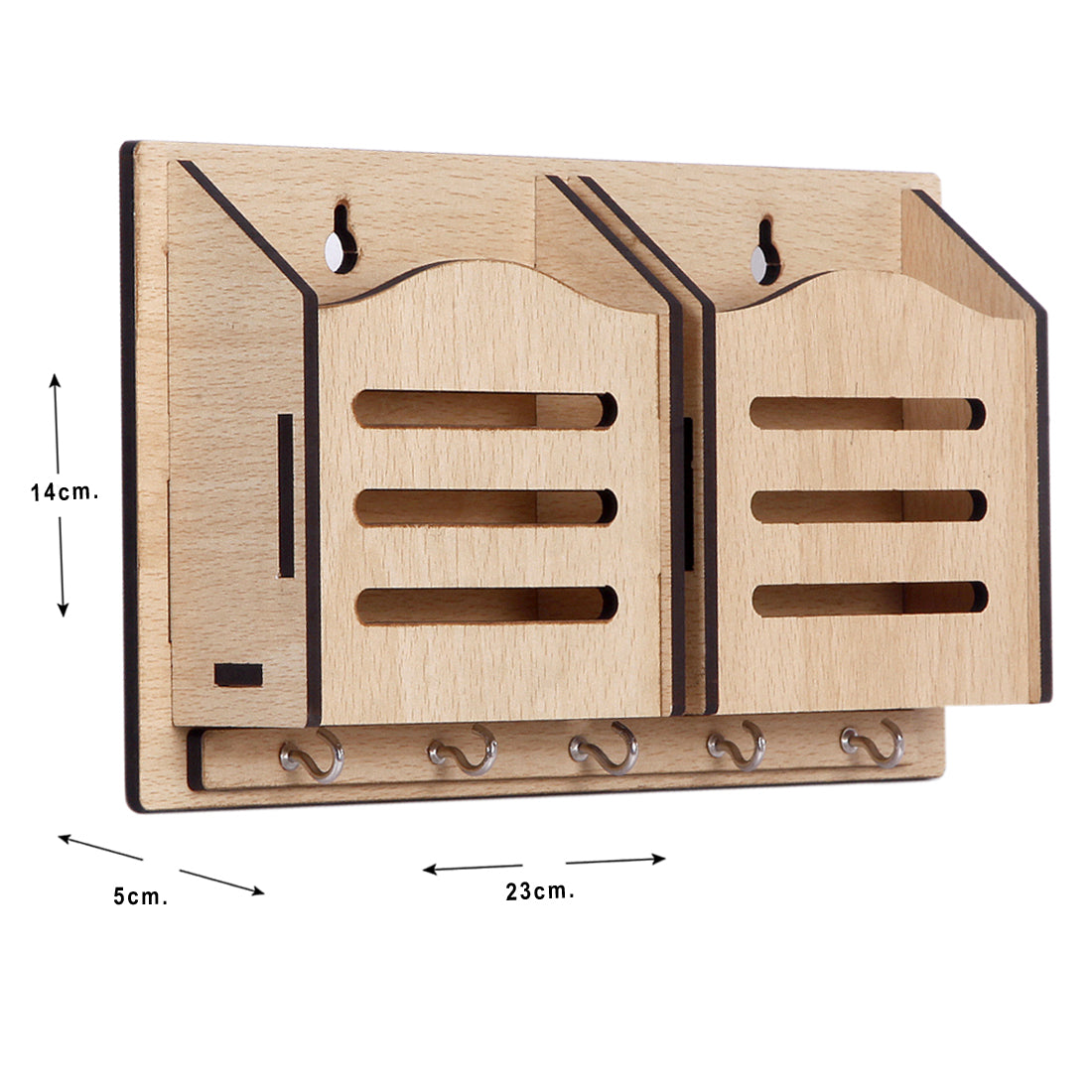 Premium MDF Wooden Wall Mounted Key and Mobile Stand with Hooks