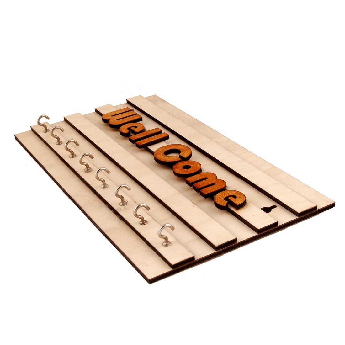 Wooden Cream Colour Well come 8 Hook Key Holder (5.5in x 10in x1in)