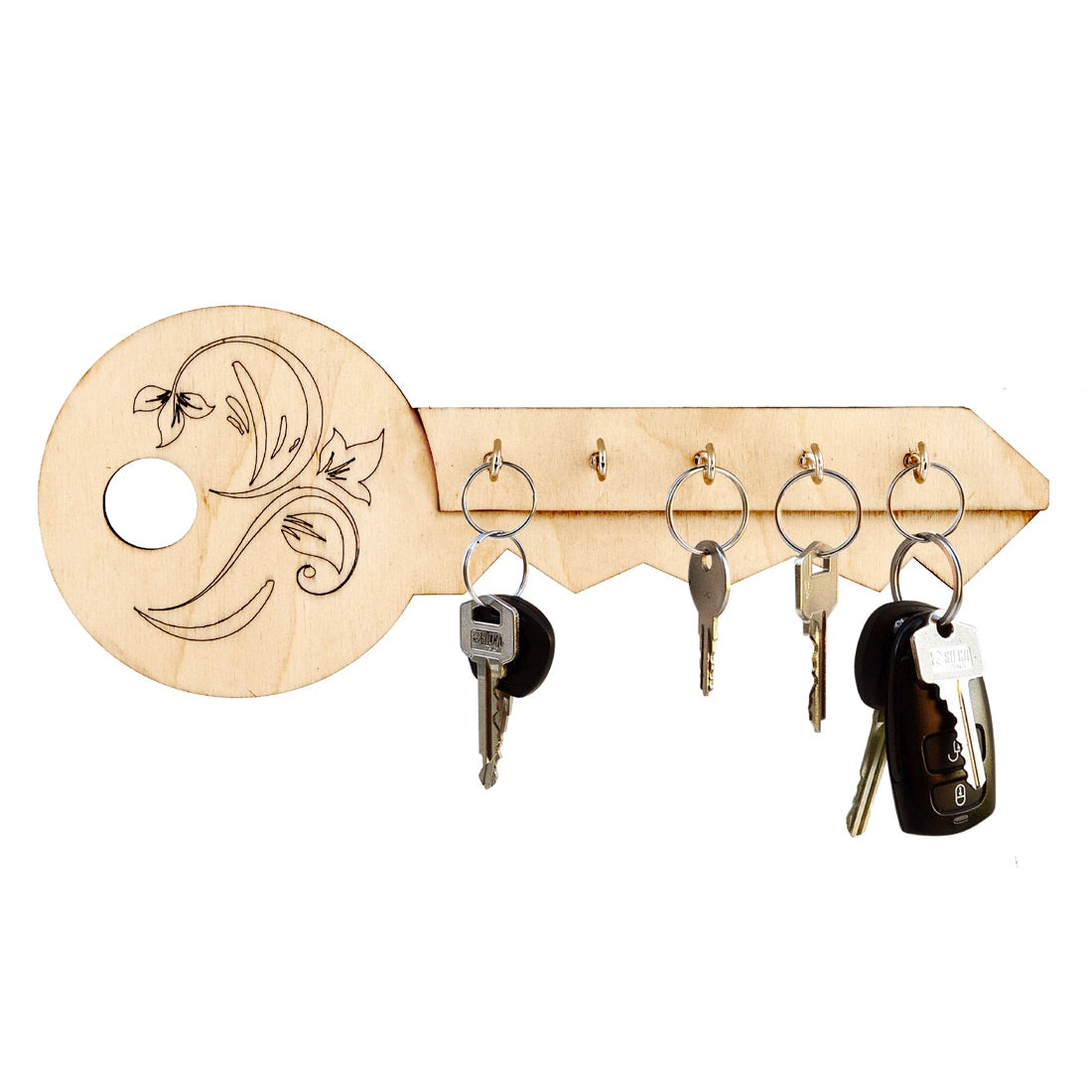 Wooden 5 Hooks Key Shape Wall Decorative Key Holder