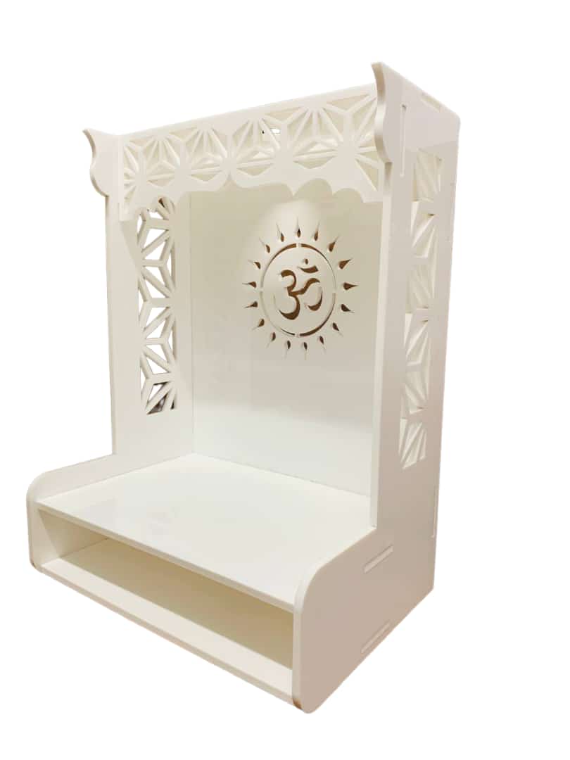 White Acrylic OM Temple: Serene Spiritual Décor ( H-37 x W-27 x L-19CM)