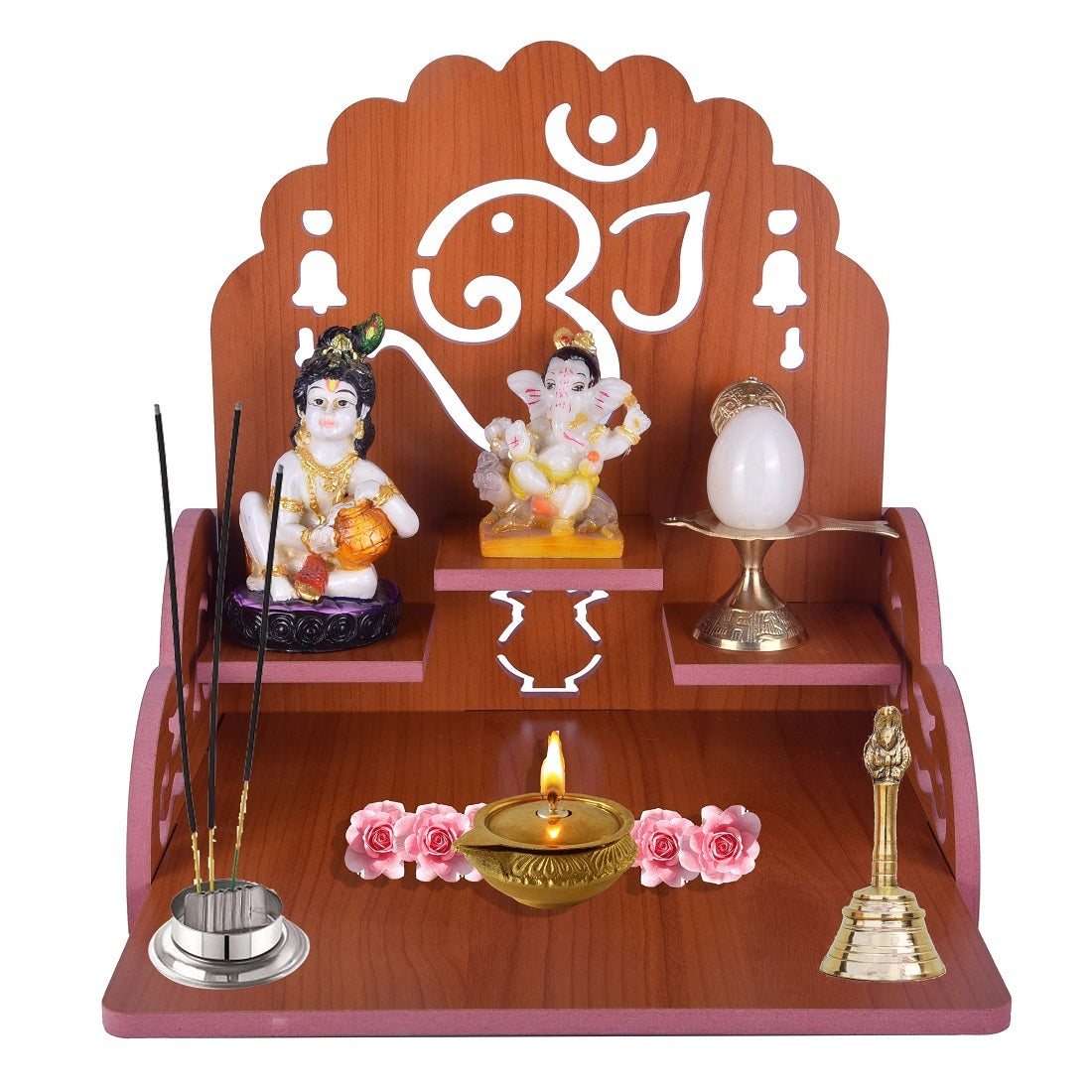 Wooden Small Temple For Pooja Room (28cm x 28cm x 26cm)