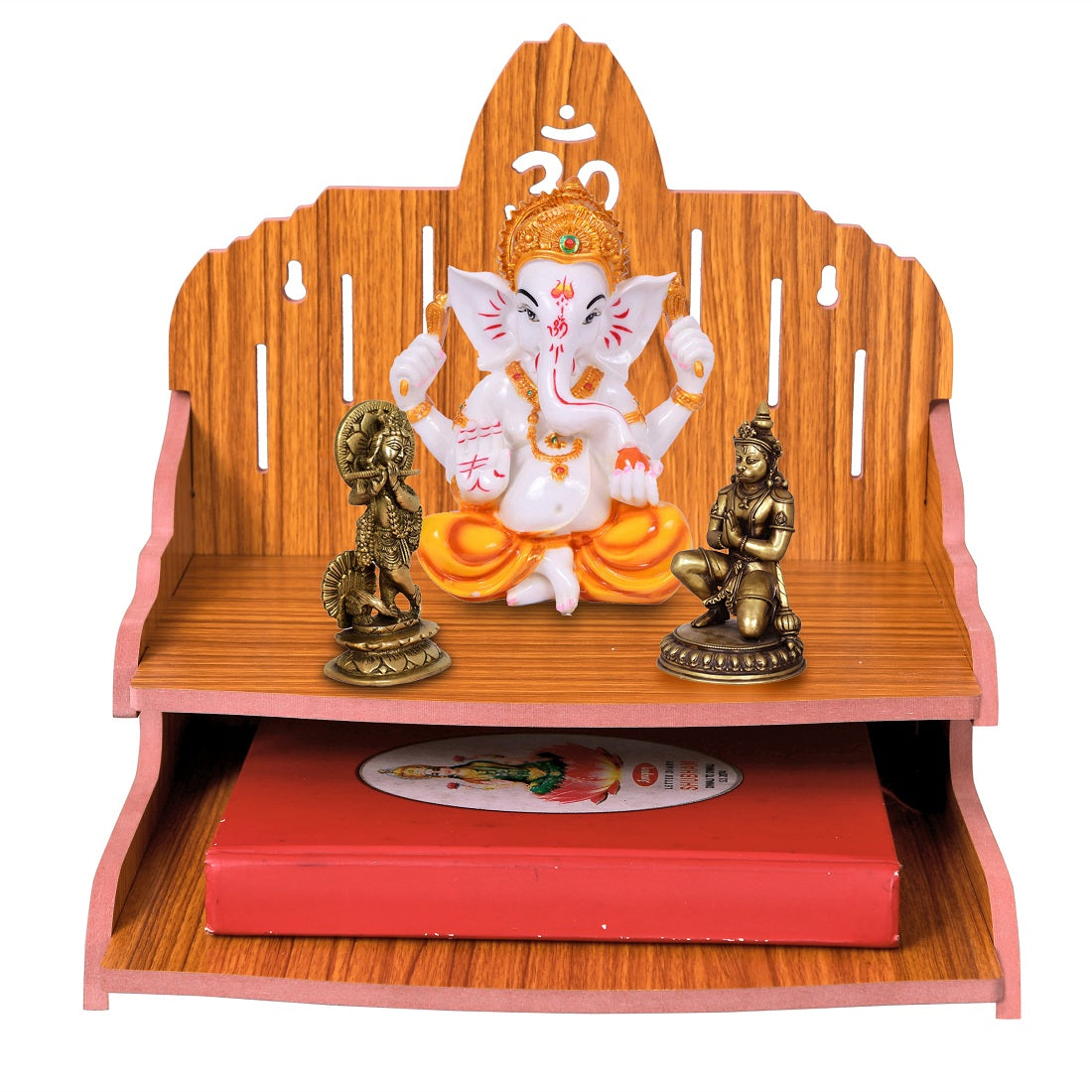 Home Wall Mounted Home Temple with Double Shelf for Storage and God Idols Decoration for Living Room