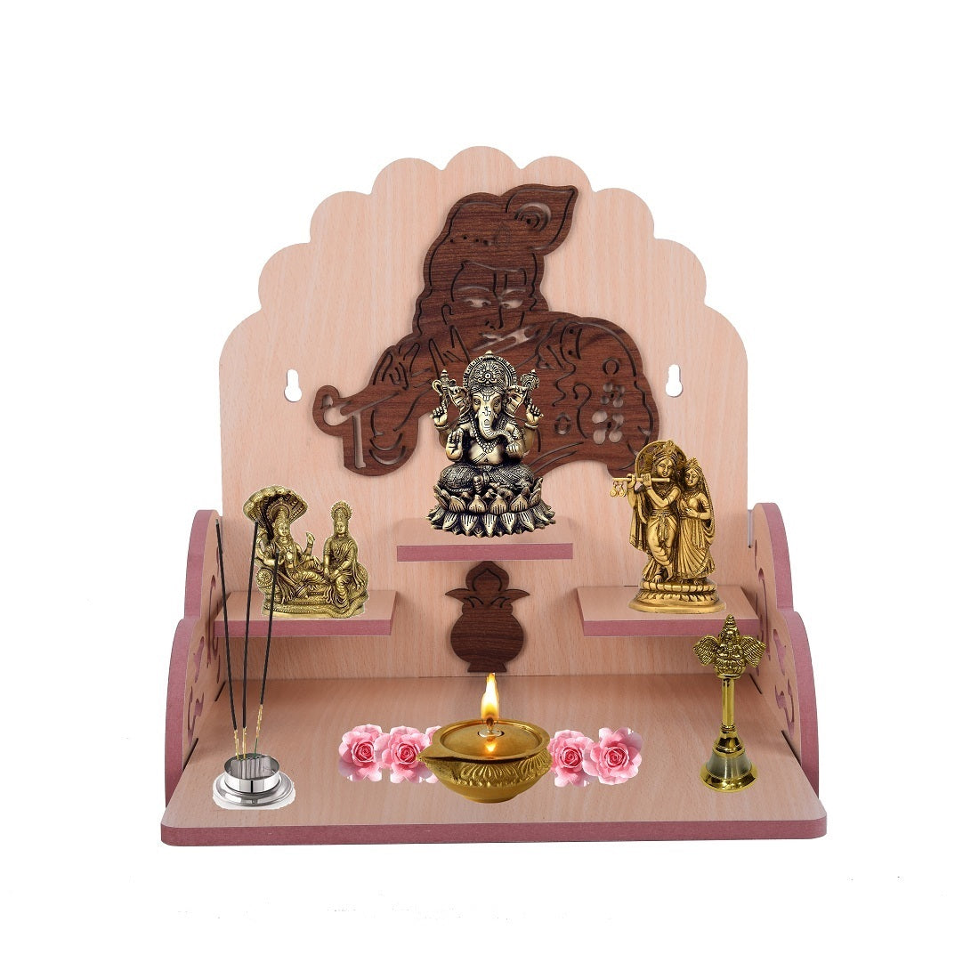 wooden Handmade Beautiful Wooden Temple Wall Hanging and Table Top Home Temple