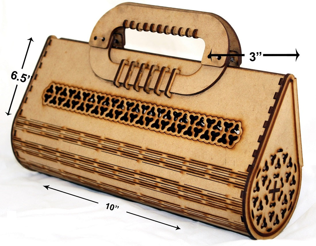 Women's Round Shape Decorative Lesser Cutting Wooden Purse, Handbag