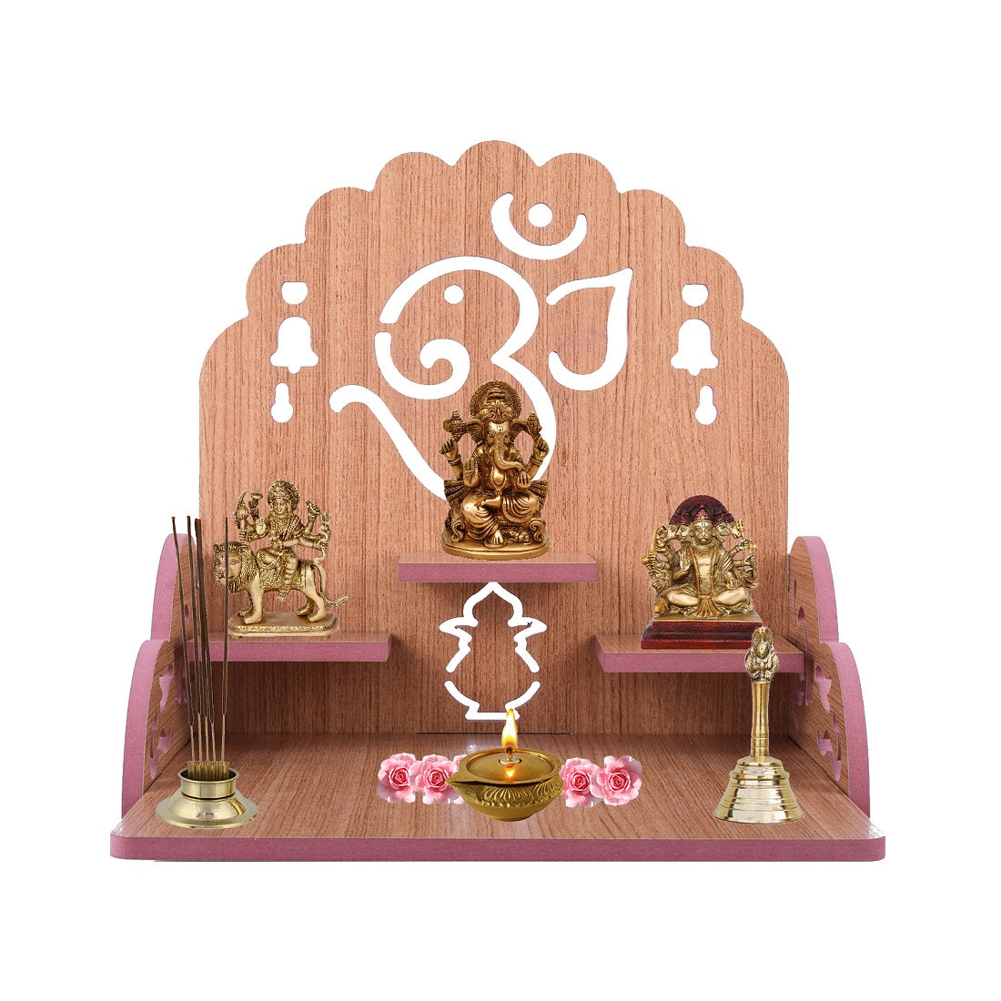 Wooden Small Temple For Pooja Room (28cm x 28cm x 26cm)