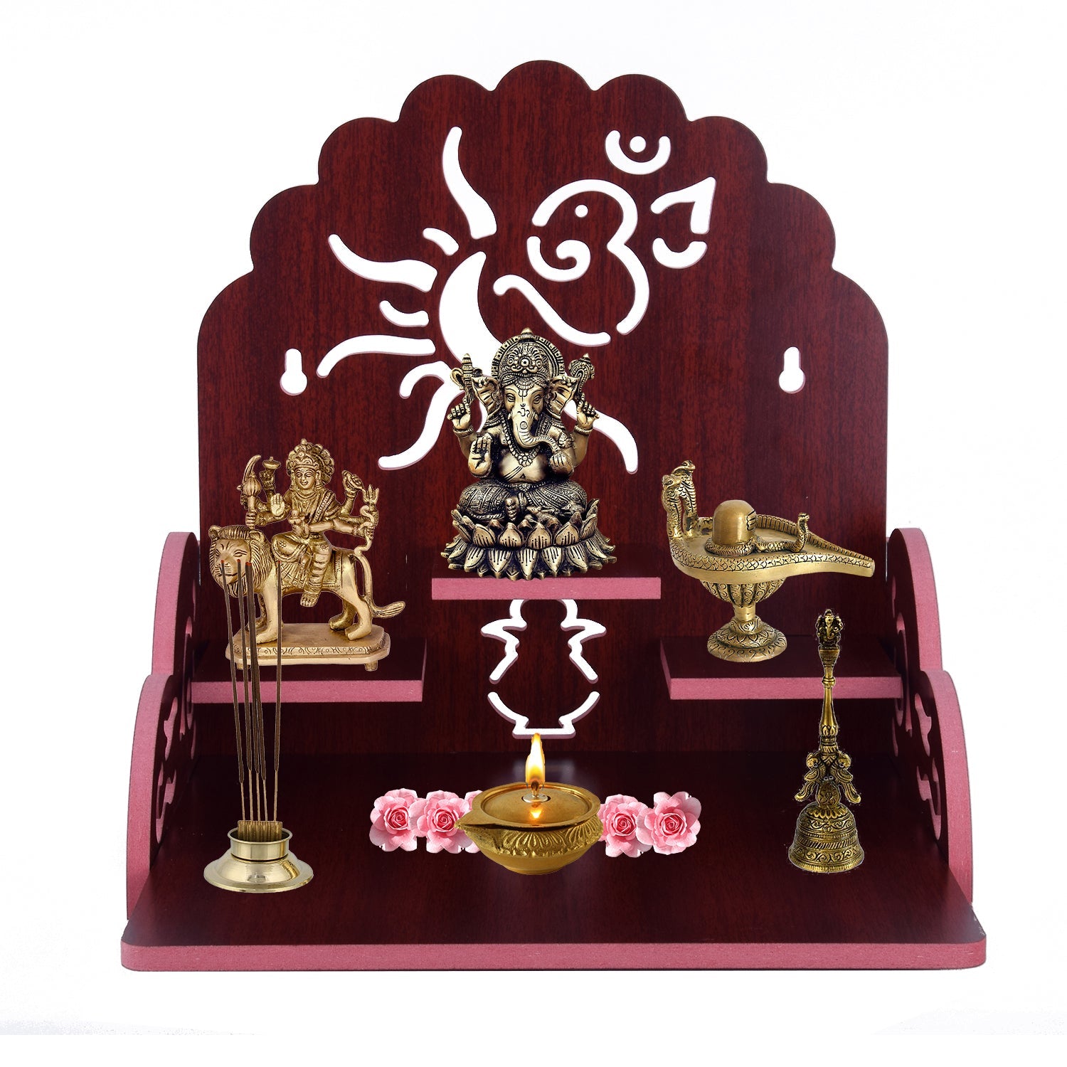 Wooden Small Temple For Pooja Room (28cm x 28cm x 26cm)