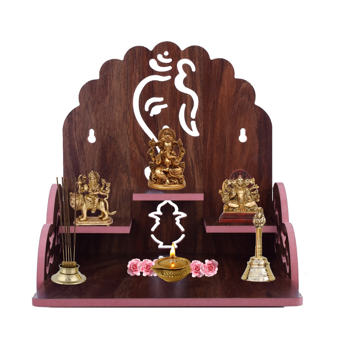 Wooden Small Temple For Pooja Room (28cm x 28cm x 26cm)