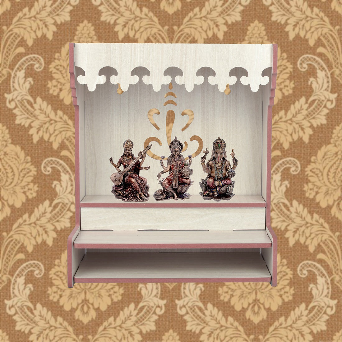 Beautiful Wooden Pooja Stand For Home, Temple For Home And Office/ Puja Mandir For Home And Office Wall With Led Light